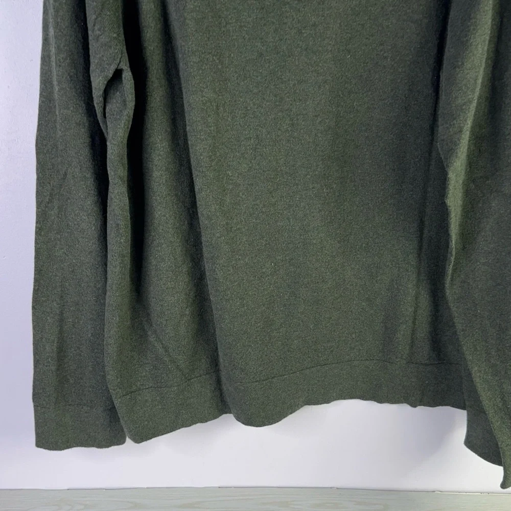 LL Bean Cotton Cashmere Thick Knit Forest Green Crew Neck Sweater Size XL